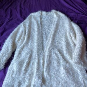 La Hearts Cream Fuzzy Open-Front Cardigan